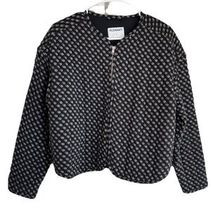 Old Navy Quilted Bomber Jacket Black Polka Dot Print Zip Up Size small